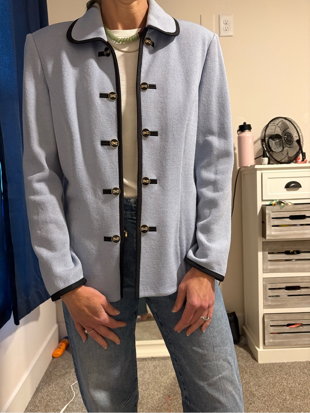 St. John Collection by Marie Gray Light Blue  blazer with Black Trim